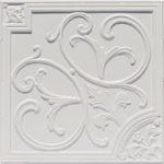 Lilies and Swirls - Faux Tin Ceiling Tile - 24"x24" - #204 White Matte