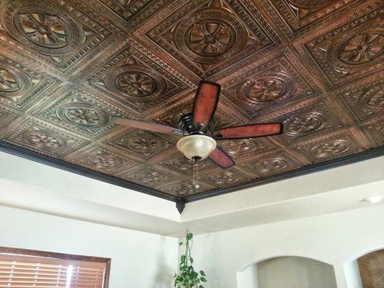 Antique Copper Ceiling Tiles in a Living Room